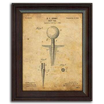 Personal-Prints | Golf Vintage Style US Patent Prints Wall Art | Framed Behind Acrylic Golfer Décor Featuring a Golf Club, Golf Tee, Golf Bag and Golf Ball (4 set (Ball Tee Club Bag))