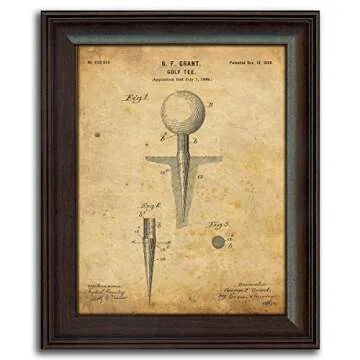 Personal-Prints | Golf Vintage Style US Patent Prints Wall Art | Framed Behind Acrylic Golfer Décor Featuring a Golf Club, Golf Tee, Golf Bag and Golf Ball (4 set (Ball Tee Club Bag))