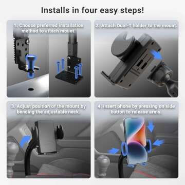 ARKON Mounts - Phone Holder with Car Seat Rail Mount | Car Phone Stand with Flexible 22" Arm | Professional-Grade Durability | Phone Holder For Car | For iPhone, Samsung, Google, Nokia, other phones