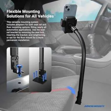 ARKON Mounts - Phone Holder with Car Seat Rail Mount | Car Phone Stand with Flexible 22" Arm | Professional-Grade Durability | Phone Holder For Car | For iPhone, Samsung, Google, Nokia, other phones