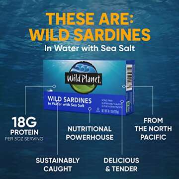 Wild Planet Wild Sardines in Water with Sea Salt, Tinned Fish, Non-GMO, Sustainable 4.4 Ounce (Pack ...