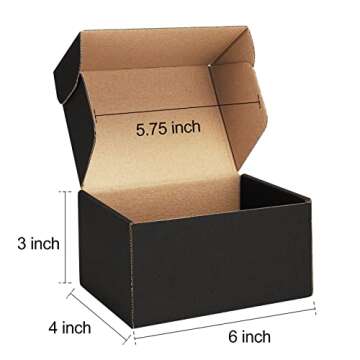 Poever Shipping Boxes 6x4x3 inches Black Small Mailing Boxes 25 Pack Cardboard Corrugated Box Mailer...