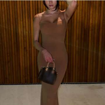 Women's Sexy Hollow Out Maxi Dress Solid Color Halter Neck Cami Dress High Split Elegant Evening Party Formal Dress X-Small