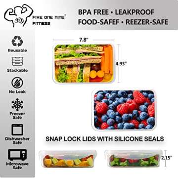 519 Fitness Meal Prep Backpack, 6 Meal Insulated Bodybuilding Lunch Rucksack with Computer Compartment for Men and Women to Hiking/Picnic-Includes 6 Leakproof Meal Containers, 2 Ice Packs and Shaker