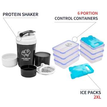 519 Fitness Meal Prep Backpack, 6 Meal Insulated Bodybuilding Lunch Rucksack with Computer Compartment for Men and Women to Hiking/Picnic-Includes 6 Leakproof Meal Containers, 2 Ice Packs and Shaker