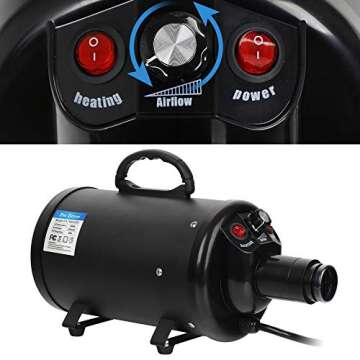ZENY Dog Dryer, Pet Grooming Blower with Heater for Cat/Dog, 2400W Speed-Adjustable Pet Hair Dryer, with 4 Different Nozzles + 2 Filter, Black