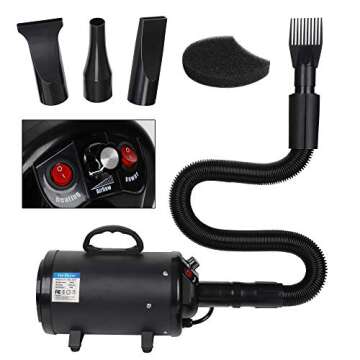 ZENY Dog Dryer, Pet Grooming Blower with Heater for Cat/Dog, 2400W Speed-Adjustable Pet Hair Dryer, with 4 Different Nozzles + 2 Filter, Black