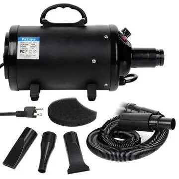 ZENY Dog Dryer, Pet Grooming Blower with Heater for Cat/Dog, 2400W Speed-Adjustable Pet Hair Dryer, with 4 Different Nozzles + 2 Filter, Black