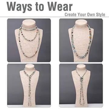 Aobei Pearl Long Amazonite Beaded Necklace - 59'' Stylish Versatility