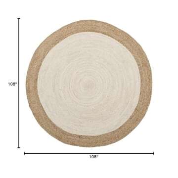 SAFAVIEH Natural Fiber Collection Area Rug - 9' Round, Ivory & Natural, Handmade Boho Braided Jute, ...