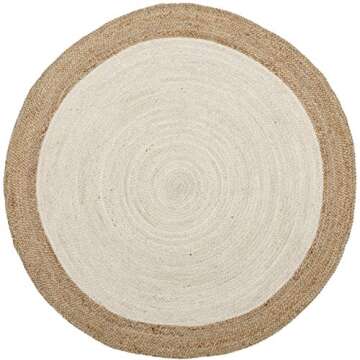 SAFAVIEH Natural Fiber Collection Area Rug - 9' Round, Ivory & Natural, Handmade Boho Braided Jute, Ideal for High Traffic Areas in Living Room, Bedroom (NF801M)