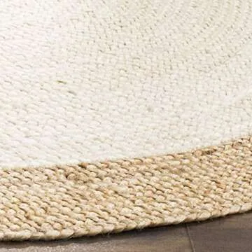SAFAVIEH Natural Fiber Collection Area Rug - 9' Round, Ivory & Natural, Handmade Boho Braided Jute, Ideal for High Traffic Areas in Living Room, Bedroom (NF801M)