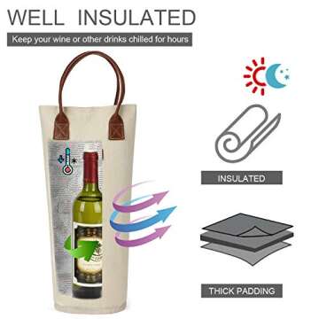 Single Bottle Insulated Wine Tote, 1 Bottle Wine Carrier Bag Padded Wine Cooler Perfect Wine Lover's...