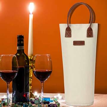 Single Bottle Insulated Wine Tote, 1 Bottle Wine Carrier Bag Padded Wine Cooler Perfect Wine Lover's or Wedding Gift-White