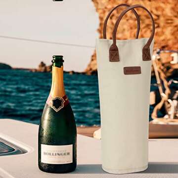 Single Bottle Insulated Wine Tote, 1 Bottle Wine Carrier Bag Padded Wine Cooler Perfect Wine Lover's or Wedding Gift-White