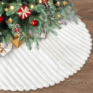 LOMOHOO Christmas Tree Skirts - Elegant Luxury Faux Fur with Striped Texture for Your Christmas Tree