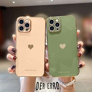 Teageo Compatible with iPhone 12 Pro Case for Girl Women Cute Love-Heart Luxury Plating Soft Back Co...