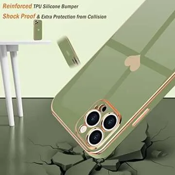 Teageo Compatible with iPhone 12 Pro Case for Girl Women Cute Love-Heart Luxury Plating Soft Back Cover Raised Camera Protection Bumper Silicone Shockproof Phone Case for iPhone 12 Pro, Light Green