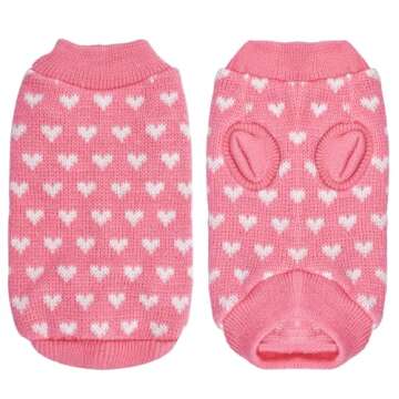 Valentine's Day Pink Heart Pet Sweater for Dogs - Cozy Knitted Small to Medium Dog Sweaters, Adorabl...