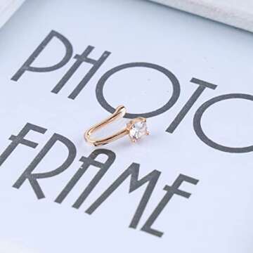 Andelaisi Punk Crystal Circle Clip On Nose Ring Vintage CZ Circle Fake Nose Ring Gold Round Nose Cuff Hoop Ring Non Pierced Nose Ring Gothic Clip On Nose Ring Jewelry for Women