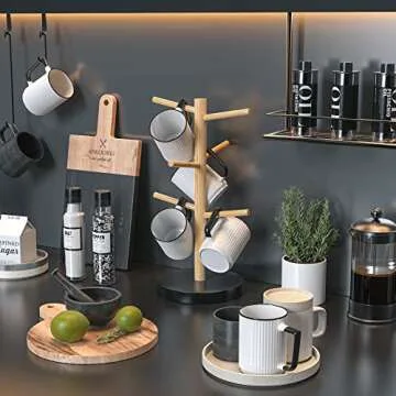 Wisuce Bamboo Mug Holder Tree, Thicker Base Coffee Cup Holder Stand for Counter, Mug Rack with 6 Hoo...