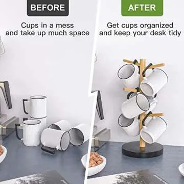 Wisuce Bamboo Mug Holder Tree, Thicker Base Coffee Cup Holder Stand for Counter, Mug Rack with 6 Hooks