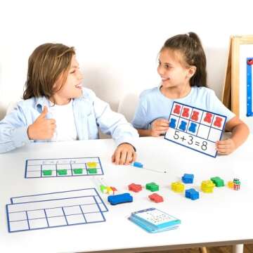 130 PCS Jumbo Magnetic Ten Frames Activity Set with Counting Bears, Math Manipulatives for Kindergar...