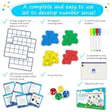 130 PCS Jumbo Magnetic Ten Frames Activity Set with Counting Bears, Math Manipulatives for Kindergarten, PreK, Preschool, Counting Bears Class Set, Math Counters Games for Kids, Homeschool Supplies