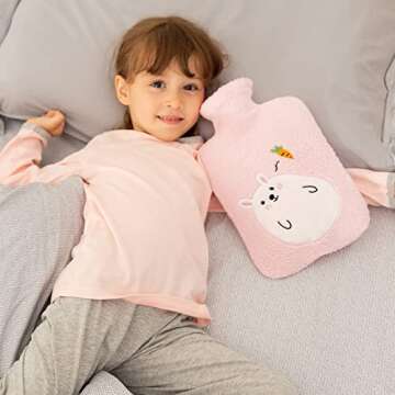 samply Hot Water Bottle with Cute Fleece Cover, 2Liter Water Bag for Hot and Cold Compress, Hand Feet Warmer, Neck and Shoulder Pain Relief, Pink Rabbit