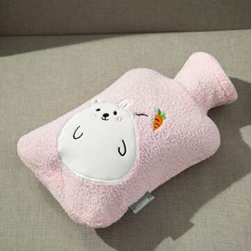 samply Hot Water Bottle with Cute Fleece Cover, 2Liter Water Bag for Hot and Cold Compress, Hand Feet Warmer, Neck and Shoulder Pain Relief, Pink Rabbit