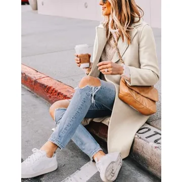 Hooever Women's Winter Wool Coat Casual Notch Lapel Single-Breasted Peacoat(beige-XS01)