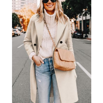 Hooever Women's Winter Wool Coat Casual Notch Lapel Single-Breasted Peacoat(beige-XS01)