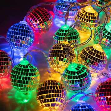 West Ivory 10 LED 2" Disco Balls String Lights 5.5ft, Battery Operated Portable Decorative Novelty Christmas Holiday Hanging Fairy Light Garland for Indoor/Outdoor, Silver Mirror/Colorful