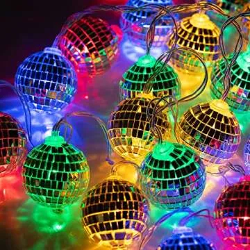 West Ivory 10 LED 2" Disco Balls String Lights 5.5ft, Battery Operated Portable Decorative Novelty Christmas Holiday Hanging Fairy Light Garland for Indoor/Outdoor, Silver Mirror/Colorful