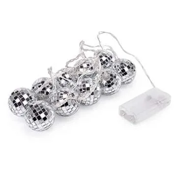 West Ivory 10 LED 2" Disco Balls String Lights 5.5ft, Battery Operated Portable Decorative Novelty Christmas Holiday Hanging Fairy Light Garland for Indoor/Outdoor, Silver Mirror/Colorful