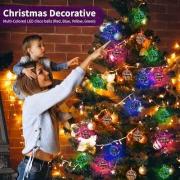 West Ivory 10 LED 2" Disco Balls String Lights 5.5ft, Battery Operated Portable Decorative Novelty Christmas Holiday Hanging Fairy Light Garland for Indoor/Outdoor, Silver Mirror/Colorful