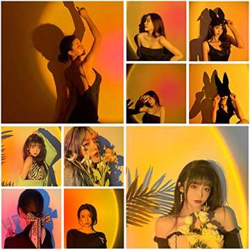 Fomzze Sunset Lamp Projector Light, Multiple Colors Modern Sunrise Projection Lamp, USB Night Lighting for Atmosphere Sleep Room Decor Aesthetic Photography Kids Adults Gift… (Multicolor with Remote)