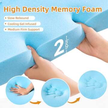 Memory Foam Mattress Topper Queen - 2 Inch Gel Cooling Mattress Pad and 1 Inch Pillow Top Mattress Topper Queen Cover with 8-21 Inch Deep Pocket for Back Pain Relief,Medium Support,Deep Sleep (White)