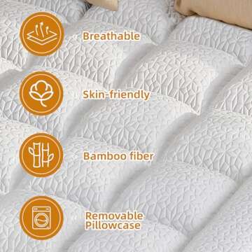 Memory Foam Mattress Topper Queen - 2 Inch Gel Cooling Mattress Pad and 1 Inch Pillow Top Mattress Topper Queen Cover with 8-21 Inch Deep Pocket for Back Pain Relief,Medium Support,Deep Sleep (White)