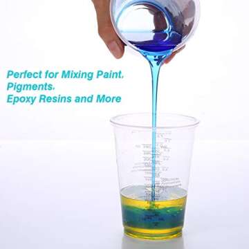 XUXU 100pcs 8oz Graduated Clear Plastic Measuring Cups with 100pcs Wooden Stirring Sticks for Mixing...