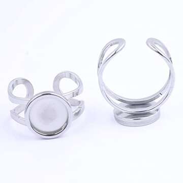 Reidgaller 10pcs Fit 10mm Round Cabochon Ring Blanks Stainless Steel Base Settings for Rings Jewelry Making Supplies (Steel Color)
