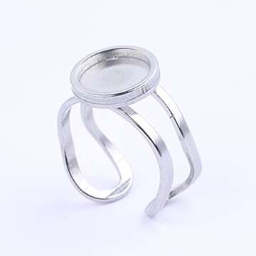 Reidgaller 10pcs Fit 10mm Round Cabochon Ring Blanks Stainless Steel Base Settings for Rings Jewelry Making Supplies (Steel Color)