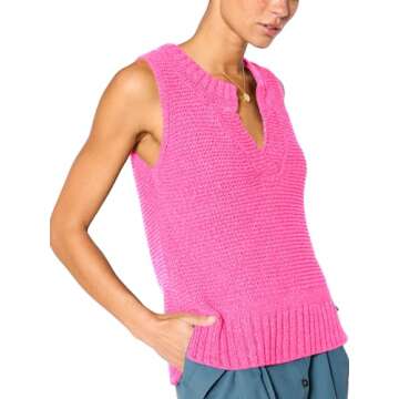 Saodimallsu Womens Sleeveless Sweater Vest Lightweight V Neck Summer Sweater Tank Tops Casual Knit Tunic Cami Shirts Pink