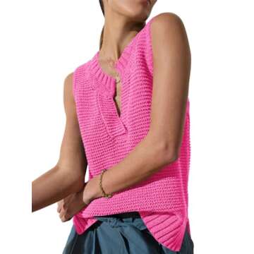 Saodimallsu Womens Sleeveless Sweater Vest Lightweight V Neck Summer Sweater Tank Tops Casual Knit Tunic Cami Shirts Pink