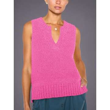 Saodimallsu Womens Sleeveless Sweater Vest Lightweight V Neck Summer Sweater Tank Tops Casual Knit Tunic Cami Shirts Pink