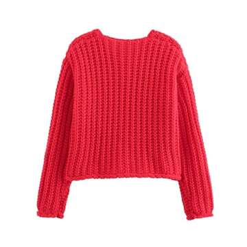 Zhiyouni Women's Cropped Cardigan Sweater Long Sleeves Button Down Chunky Knitted Coat(Red-S)