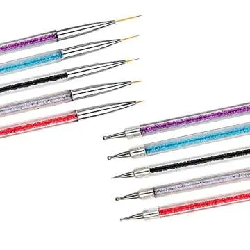 Waldd 5 Pieces Nail Art Liner Brushes, UV Gel Painting Nail Design Brush Pen, Nail Dotting Painting ...