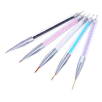 Waldd 5 Pieces Nail Art Liner Brushes, UV Gel Painting Nail Design Brush Pen, Nail Dotting Painting Drawing Pen 5//7/9/11/13 mm