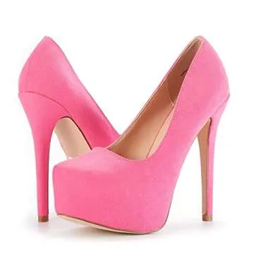 DREAM PAIRS Womens High Heel Plaform Dress Pump Shoes, Fuchsia Suede - 7.5 (Swan-30)