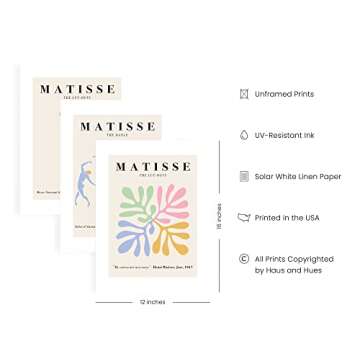 HAUS AND HUES Danish Pastel Wall Decor - Set of 3 Matisse-Inspired Prints, Aesthetic Pastel Room Dec...